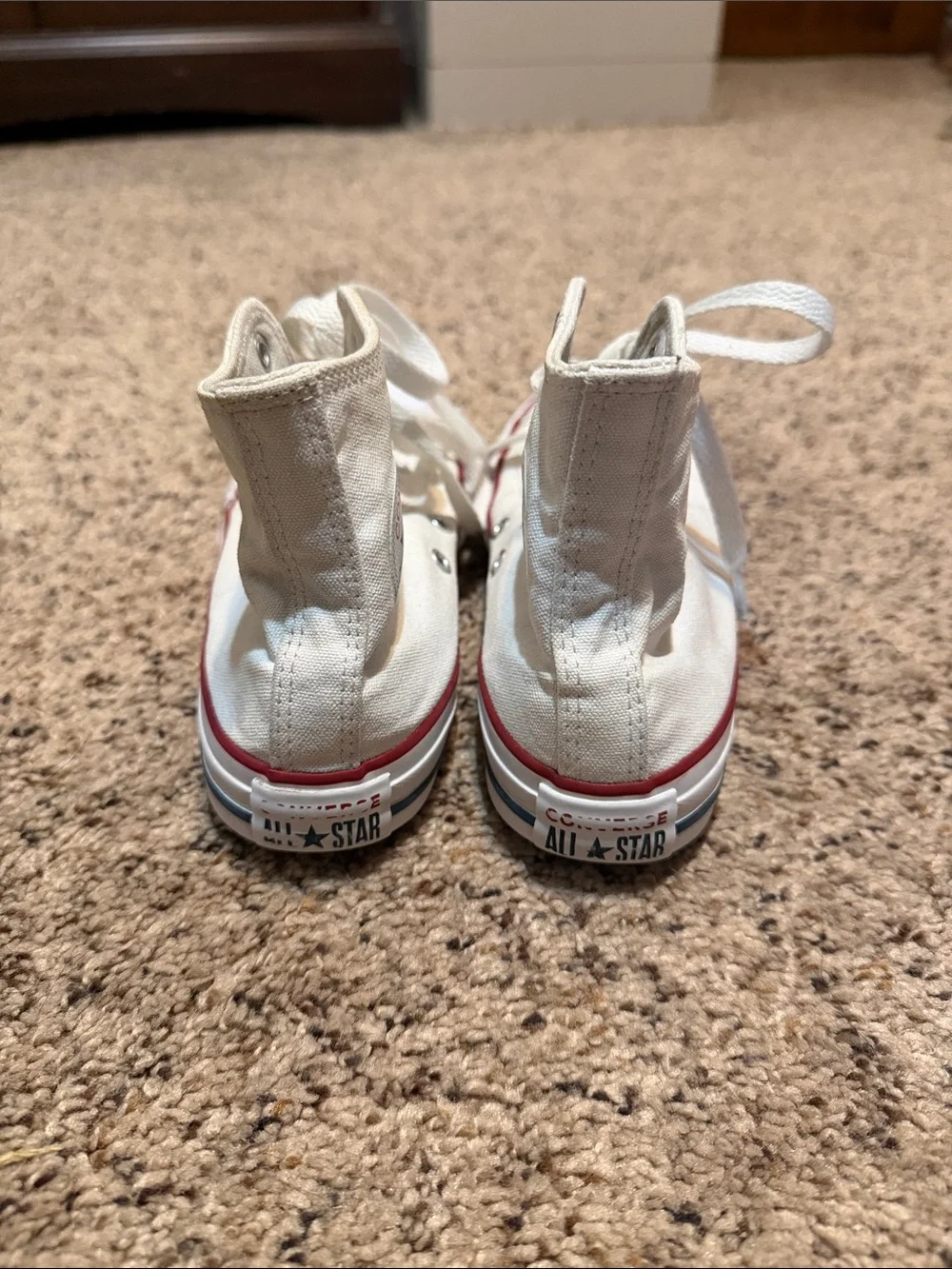 Converse Kids High-Top Canvas Sneakers in White with Red Trim